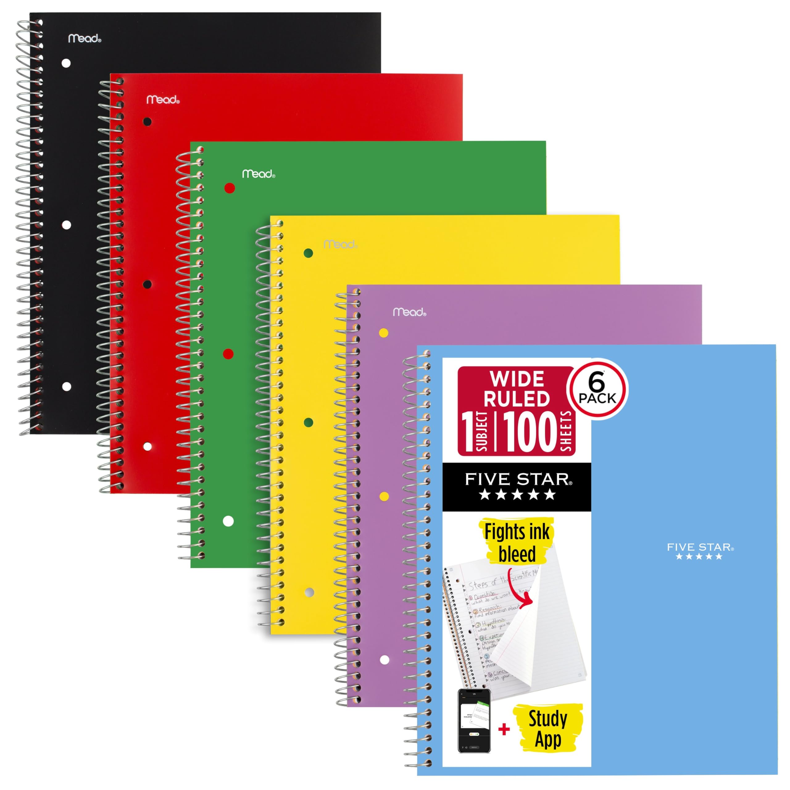 Amazon.com : Five Star Spiral Notebook + Study App, 6 Pack, 1